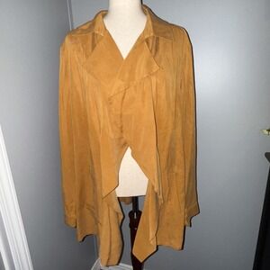 Chico's Women's Size 3 Gold/Tan Lyocell Open Blazer Cardigan Solid Adjust Sleeve